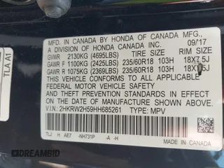 2017 Honda CR-V EX with VIN 2HKRW2H59HH685261, listed as a IAAI auction lot 41921522 with 66,428 mi miles. Bid and sale history available at carsss.com. Image 9.