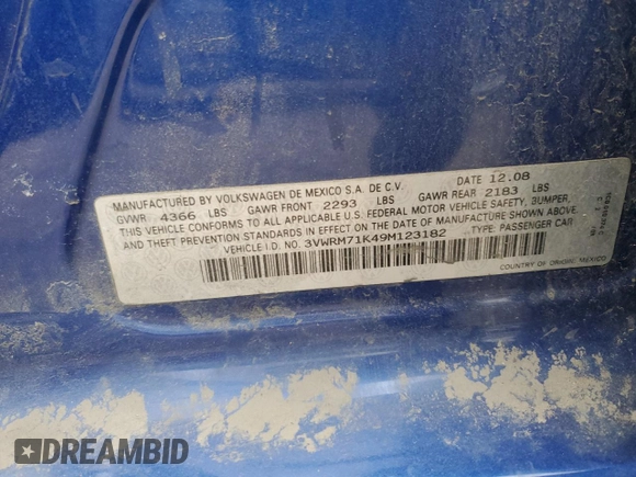2009 Volkswagen Jetta Sedan SE with VIN 3VWRM71K49M123182, listed as a Copart auction lot 49750265 with 140,770 mi miles and Salvage Title. Bid and sale history available at carsss.com. Image 14.