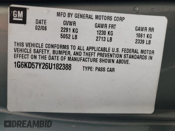 2006 Cadillac DTS 1SC z VIN 1G6KD57Y26U182388, wystawiony jako Copart lot #71929184 z przebiegiem 91 711 mil mil oraz Szkoda całkowita • Salvage title. Historia ofert i sprzedaży dostępna na DreamBid. Obrazek 12.
