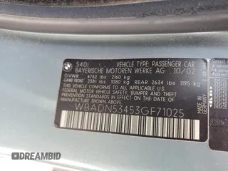 2003 BMW 5 Series 540i with VIN WBADN53453GF71025, listed as a Copart auction lot 72276964 with 0 mi miles and Clean Title. Bid and sale history available at carsss.com. Image 12.
