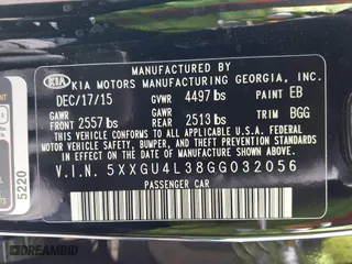 2016 Kia Optima EX with VIN 5XXGU4L38GG032056, listed as a IAAI auction lot 42013867 with 145,466 mi miles. Bid and sale history available at carsss.com. Image 9.