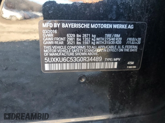 2016 BMW X6 xDrive50i with VIN 5UXKU6C53G0R34489, listed as a Copart auction lot 41862014 with 97,534 mi miles. Bid and sale history available at carsss.com. Image 12.