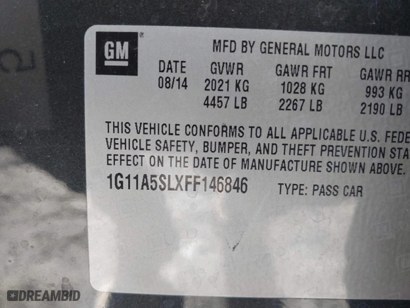 2015 Chevrolet Malibu LS with VIN 1G11A5SLXFF146846, listed as a IAAI auction lot 41631658 with 113,843 mi miles. Bid and sale history available at carsss.com. Image 9.