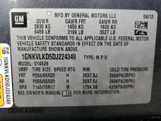 2013 Chevrolet Traverse LTZ z VIN 1GNKVLKD5DJ224349, wystawiony jako Copart lot #49534395 z przebiegiem 164 315 mil mil oraz Szkoda całkowita • Salvage title. Historia ofert i sprzedaży dostępna na DreamBid. Obrazek 13.