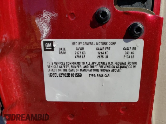 2002 Cadillac Eldorado z VIN 1G6EL12Y02B101569, wystawiony jako Copart lot #46216994 z przebiegiem 94 758 mil mil oraz Szkoda całkowita • Salvage title. Historia ofert i sprzedaży dostępna na DreamBid. Obrazek 12.