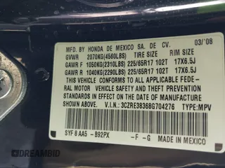 2008 Honda CR-V LX with VIN 3CZRE38368G704276, listed as a IAAI auction lot 42039149 with 114,325 mi miles and . Bid and sale history available at carsss.com. Image 9.