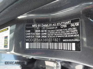 2008 Mercedes-Benz C 350 Sport with VIN WDDGF56X38R031321, listed as a IAAI auction lot 42046670 with 189,702 mi miles and . Bid and sale history available at DreamBid. Image 9.