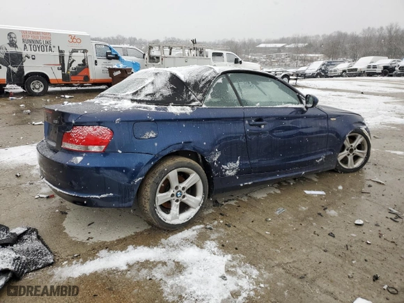2010 BMW 1 Series 128i with VIN WBAUL7C55AVJ77329, listed as a Copart auction lot 44385165 with 0 mi miles and Salvage Title. Bid and sale history available at carsss.com. Image 3.