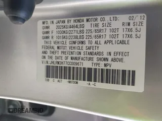 2012 Honda CR-V EX-L with VIN JHLRM3H77CC009671, listed as a IAAI auction lot 42182172 with 97,564 mi miles and . Bid and sale history available at carsss.com. Image 9.