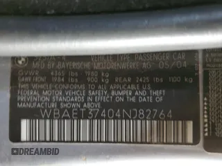 2004 BMW 3 Series 325i with VIN WBAET37404NJ82764, listed as a Copart auction lot 44070545 with 0 mi miles and Salvage Title. Bid and sale history available at carsss.com. Image 12.