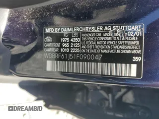 2001 Mercedes-Benz C 230/260/280/320 с VIN WDBRF61J51F090047, выставлен на аукционе Copart как лот 57763475 с пробегом 125 263 миль миль и Списание • Salvage title. История ставок и продаж доступна на DreamBid. Изображение 12.