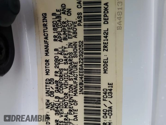 2010 Toyota Corolla with VIN 1NXBU4EE6AZ232052, listed as a Copart auction lot 54074815 with 200,812 mi miles and Clean Title. Bid and sale history available at carsss.com. Image 12.