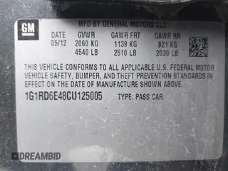 2012 Chevrolet Volt with VIN 1G1RD6E48CU125005, listed as a IAAI auction lot 42127083 with 133,823 mi miles and . Bid and sale history available at carsss.com. Image 9.