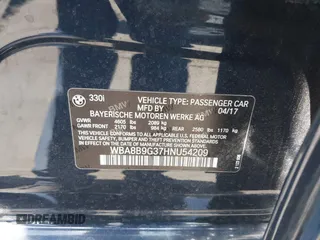 2017 BMW 3 Series 330i with VIN WBA8B9G37HNU54209, listed as a IAAI auction lot 42714703 with 55,024 mi miles and . Bid and sale history available at DreamBid. Image 9.