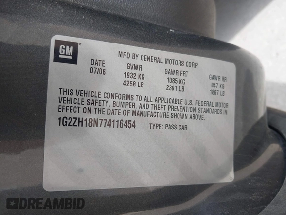 2007 Pontiac G6 GT with VIN 1G2ZH18N774116454, listed as a IAAI auction lot 42245394 with 200,277 mi miles and . Bid and sale history available at DreamBid. Image 9.