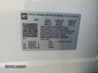 2022 Chevrolet Equinox LT with VIN 3GNAXKEV5NL193280, listed as a Copart auction lot 50025665 with 56,555 mi miles and Salvage Title. Bid and sale history available at DreamBid. Image 12.