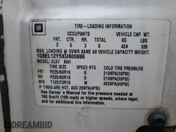 1999 Cadillac Eldorado z VIN 1G6EL12Y5XU600699, wystawiony jako Copart lot #88164505 z przebiegiem 140 075 mil mil oraz Szkoda całkowita • Salvage title. Historia ofert i sprzedaży dostępna na DreamBid. Obrazek 12.