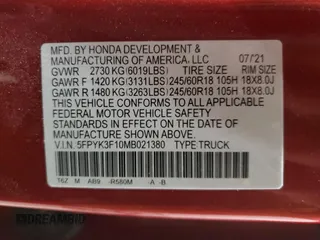 2021 Honda Ridgeline Sport with VIN 5FPYK3F10MB021380, listed as a Copart auction lot 48870685 with 52,317 mi miles and Salvage title. Bid and sale history available at DreamBid. Image 13.