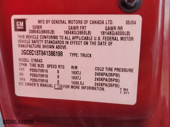 2004 Chevrolet Silverado 1500 Crew Cab LS with VIN 2GCEC13T841386198, listed as a Copart auction lot 75393194 with 0 mi miles and Non Repairable. Bid and sale history available at carsss.com. Image 13.