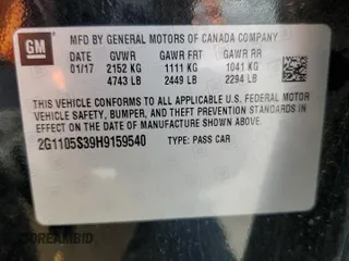 2017 Chevrolet Impala LT with VIN 2G1105S39H9159540, listed as a Copart auction lot 54960555 with 94,628 mi miles and Clean Title. Bid and sale history available at DreamBid. Image 12.