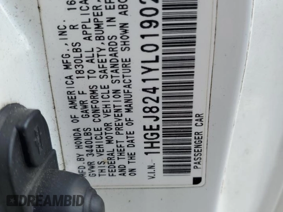 2000 Honda Civic EX with VIN 1HGEJ8241YL019024, listed as a Copart auction lot 75233004 with 159,719 mi miles and Salvage Title. Bid and sale history available at carsss.com. Image 13.
