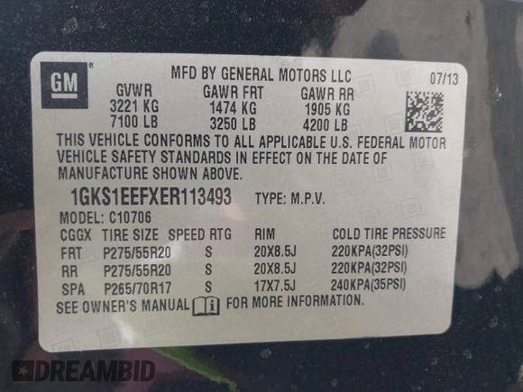2014 GMC Yukon Denali z VIN 1GKS1EEFXER113493, wystawiony jako IAAI lot #41742662 z przebiegiem 150 382 mil mil oraz . Historia ofert i sprzedaży dostępna na DreamBid. Obrazek 9.