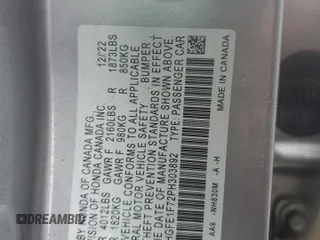 2023 Honda Civic EX z VIN 2HGFE1F72PH303892, wystawiony jako Copart lot #51179985 z przebiegiem 24 994 mil mil oraz Szkoda całkowita • Salvage title. Historia ofert i sprzedaży dostępna na DreamBid. Obrazek 14.