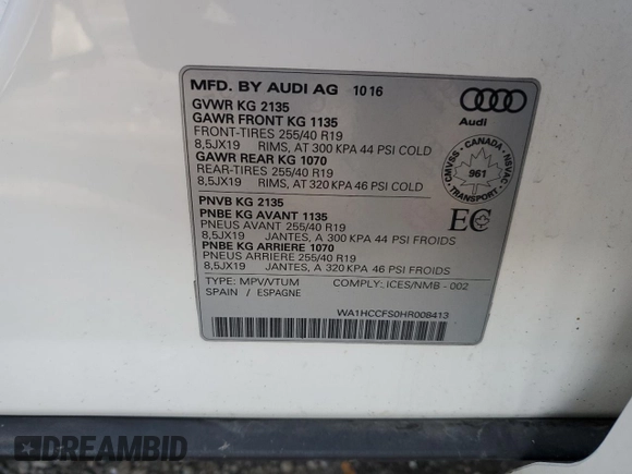 2017 Audi Q3 Premium Plus z VIN WA1HCCFS0HR008413, wystawiony jako Copart lot #78402944 z przebiegiem 131 527 mil mil oraz Szkoda całkowita • Salvage title. Historia ofert i sprzedaży dostępna na DreamBid. Obrazek 13.