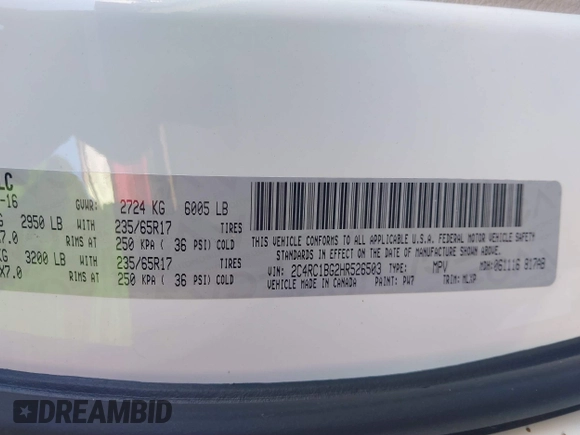 2017 Chrysler Pacifica Touring L with VIN 2C4RC1BG2HR526503, listed as a IAAI auction lot 40264571 with 136,262 mi miles and . Bid and sale history available at DreamBid. Image 9.