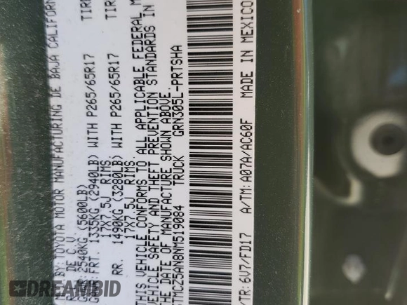 2022 Toyota Tacoma SR с VIN 3TMCZ5AN8NM519084, выставлен на аукционе Copart как лот 57512005 с пробегом 23 692 миль миль и Списание • Salvage title. История ставок и продаж доступна на DreamBid. Изображение 12.