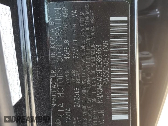 2015 Kia Optima Hybrid with VIN KNAGM4AD2F5086464, listed as a Copart auction lot 66960584 with 108,981 mi miles and Salvage Title. Bid and sale history available at carsss.com. Image 12.