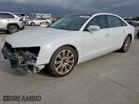 2014 Audi A8 3.0T with VIN WAURGAFD1EN013057, listed as a Copart auction lot 61161595 with 103,560 mi miles and Salvage title. Bid and sale history available at DreamBid. Image 1.