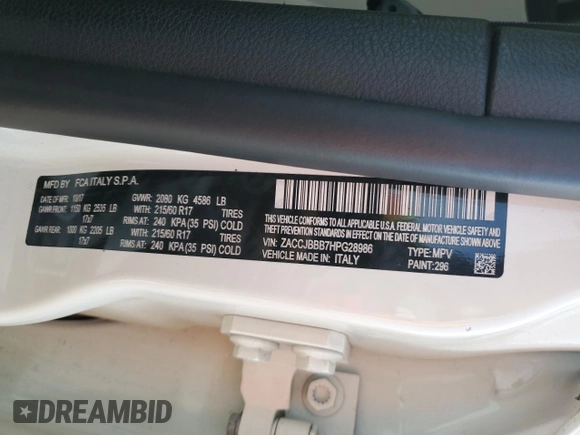 2017 Jeep Renegade Latitude z VIN ZACCJBBB7HPG28986, wystawiony jako Copart lot #55303055 z przebiegiem 40 839 mil mil oraz Szkoda całkowita • Salvage title. Historia ofert i sprzedaży dostępna na DreamBid. Obrazek 12.