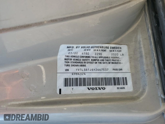 2000 Volvo S70 с VIN YV1LS61J6Y2667537, выставлен на аукционе Copart как лот 81875774 с пробегом 224 087 миль миль и Чистый • Clean title. История ставок и продаж доступна на DreamBid. Изображение 12.