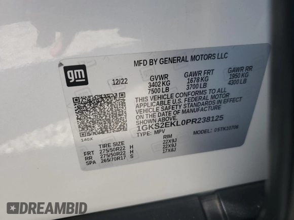 2023 GMC Yukon Denali Ultimate with VIN 1GKS2EKL0PR238125, listed as a Copart auction lot 68468064 with 32,697 mi miles and Salvage Title. Bid and sale history available at carsss.com. Image 13.