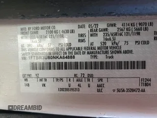 2022 Ford Transit Cargo with VIN 1FTBR3U80NKA64888, listed as a Copart auction lot 83809614 with 75,978 mi miles and Salvage Title. Bid and sale history available at DreamBid. Image 13.