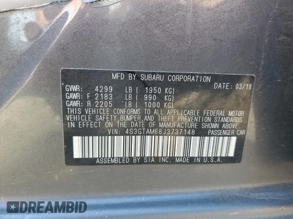 2018 Subaru Impreza Special Sports z VIN 4S3GTAM68J3737148, wystawiony jako Copart lot #52533935 z przebiegiem 124 499 mil mil oraz Szkoda całkowita • Salvage title. Historia ofert i sprzedaży dostępna na DreamBid. Obrazek 12.