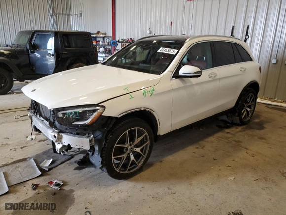 2021 Mercedes-Benz GLC with VIN W1N0G8EB5MV311395, listed as a Copart auction lot 51455575 with 25,270 mi miles and Salvage Title. Bid and sale history available at carsss.com. Image 1.