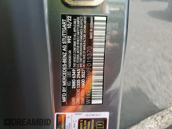2023 Mercedes-Benz EQE 350+ z VIN W1KEG2BB6PF015370, wystawiony jako Copart lot #57130405 z przebiegiem Nie podano mil oraz Szkoda całkowita • Salvage title. Historia ofert i sprzedaży dostępna na DreamBid. Obrazek 12.