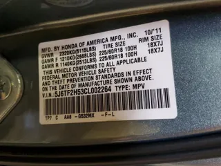 2012 Honda Crosstour EX-L z VIN 5J6TF2H53CL002264, wystawiony jako Copart lot #55645545 z przebiegiem 129 812 mil mil oraz Szkoda całkowita • Salvage title. Historia ofert i sprzedaży dostępna na DreamBid. Obrazek 12.
