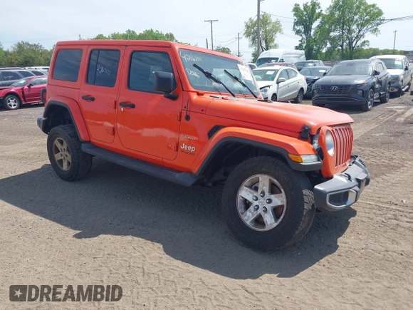 2019 Jeep Wrangler Unlimited Sahara with VIN 1C4HJXEGXKW579982, listed as a IAAI auction lot 42167111 with 98,243 mi miles and . Bid and sale history available at DreamBid. Image 1.