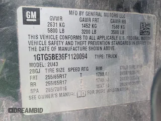 2015 GMC Canyon 2WD SLE with VIN 1GTG5BE36F1120094, listed as a IAAI auction lot 41846184 with 186,500 mi miles and . Bid and sale history available at DreamBid. Image 9.