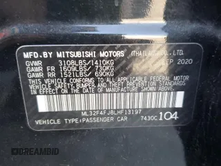 2020 Mitsubishi Mirage G4 SE with VIN ML32F4FJ8LHF13197, listed as a Copart auction lot 55617694 with 32,311 mi miles and Salvage Title. Bid and sale history available at carsss.com. Image 12.