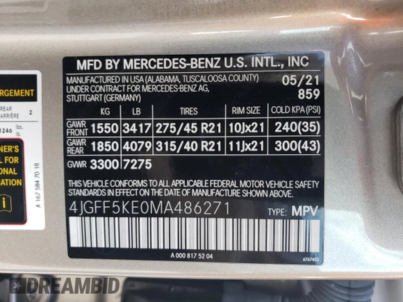 2021 Mercedes-Benz GLS 450 with VIN 4JGFF5KE0MA486271, listed as a Copart auction lot 54406024 with 31,815 mi miles and Clean Title. Bid and sale history available at DreamBid. Image 13.