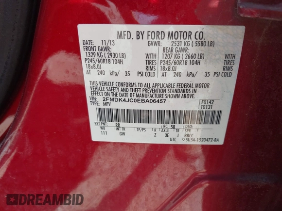 2014 Ford Edge SEL z VIN 2FMDK4JC0EBA06457, wystawiony jako IAAI lot #42134280 z przebiegiem 175 009 mil mil oraz . Historia ofert i sprzedaży dostępna na DreamBid. Obrazek 9.