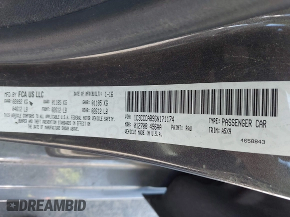 2016 Chrysler 200 Limited with VIN 1C3CCCAB9GN171174, listed as a IAAI auction lot 41836063 with 104,838 mi miles. Bid and sale history available at carsss.com. Image 9.