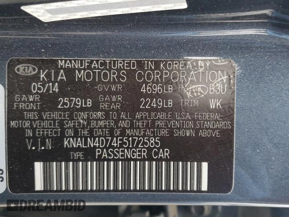 2015 Kia Cadenza Premium with VIN KNALN4D74F5172585, listed as a Copart auction lot 81832094 with 108,888 mi miles and Salvage Title. Bid and sale history available at carsss.com. Image 13.