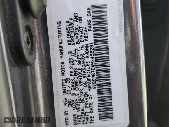 2009 Pontiac Vibe 1SB with VIN 5Y2SP67049Z458291, listed as a Copart auction lot 63234065 with 217,986 mi miles and Salvage title. Bid and sale history available at DreamBid. Image 12.