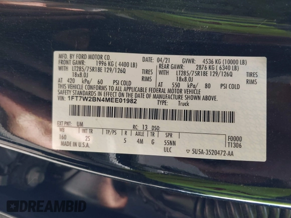 2021 Ford F-250 XL с VIN 1FT7W2BN4MEE01982, выставлен на аукционе IAAI как лот 42205238 с пробегом 70 840 миль миль и . История ставок и продаж доступна на DreamBid. Изображение 9.