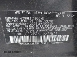 2009 Subaru Impreza i z VIN JF1GH61699H817873, wystawiony jako IAAI lot #42133956 z przebiegiem 140 285 mil mil oraz . Historia ofert i sprzedaży dostępna na DreamBid. Obrazek 9.